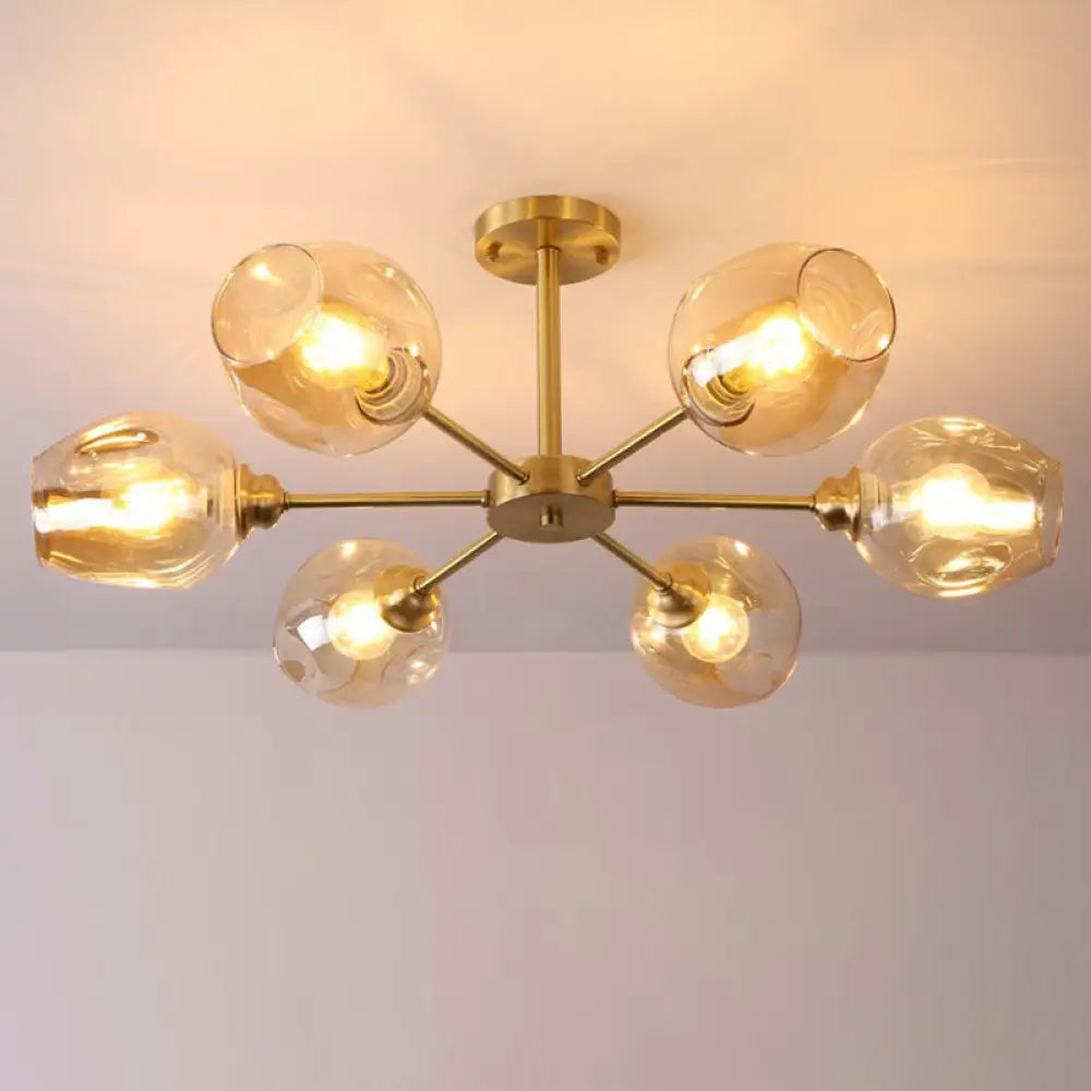 DecorBites™ DecorBites™ Sputnik Ceiling Mount Chandelier: Postmodern Cup Glass Parlor Flush Light in Brass