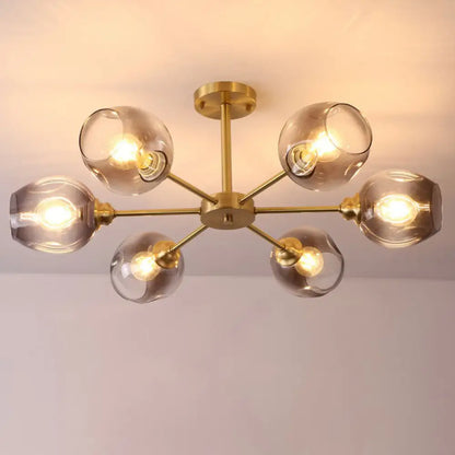 DecorBites™ DecorBites™ Sputnik Ceiling Mount Chandelier: Postmodern Cup Glass Parlor Flush Light in Brass