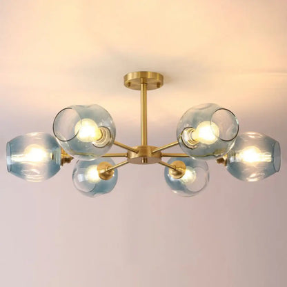 DecorBites™ DecorBites™ Sputnik Ceiling Mount Chandelier: Postmodern Cup Glass Parlor Flush Light in Brass