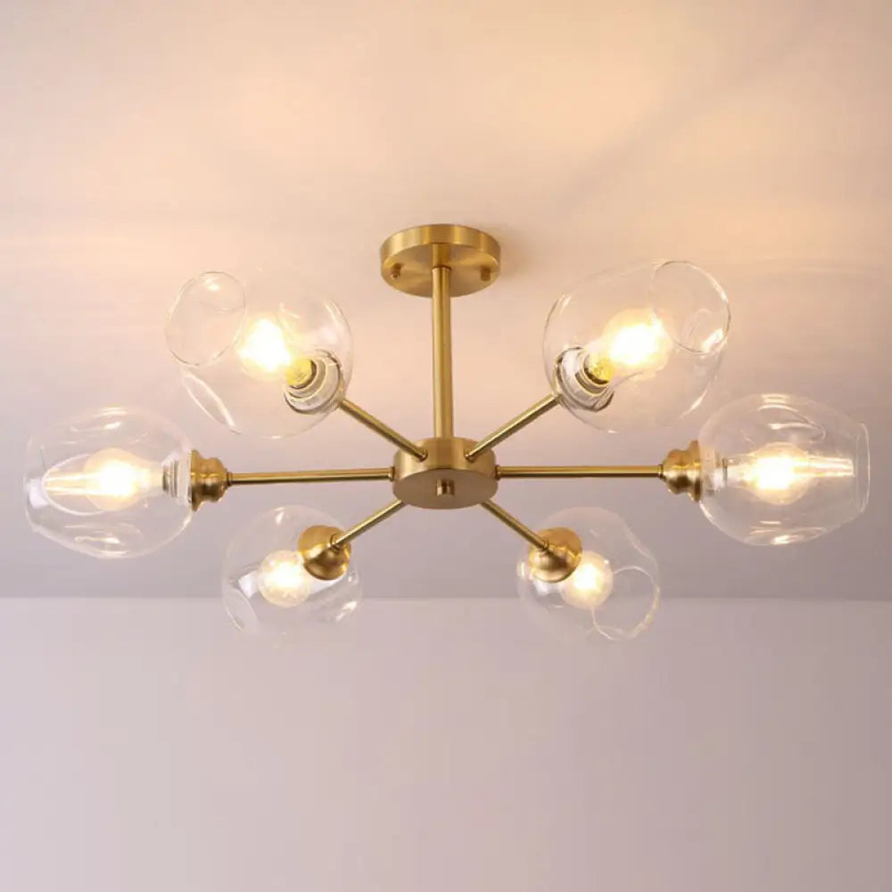 DecorBites™ DecorBites™ Sputnik Ceiling Mount Chandelier: Postmodern Cup Glass Parlor Flush Light in Brass