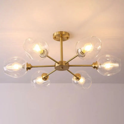 DecorBites™ DecorBites™ Sputnik Ceiling Mount Chandelier: Postmodern Cup Glass Parlor Flush Light in Brass