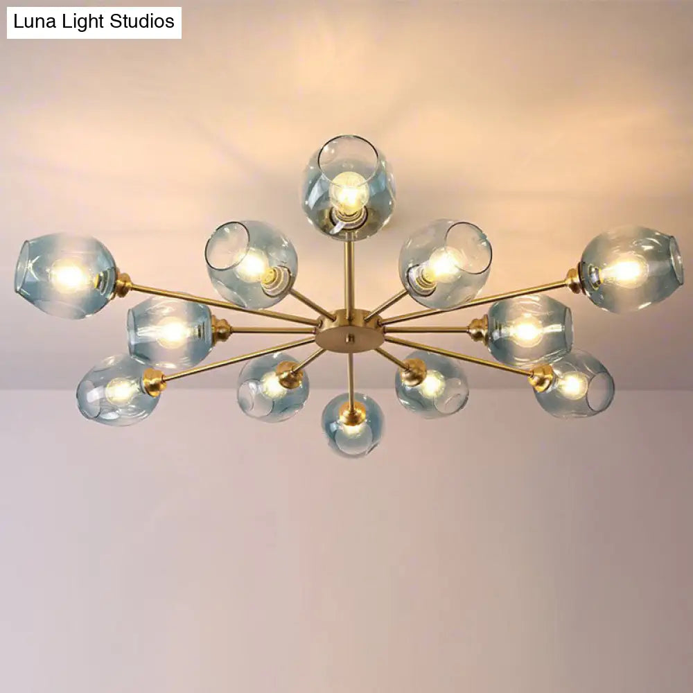 DecorBites™ DecorBites™ Sputnik Ceiling Mount Chandelier: Postmodern Cup Glass Parlor Flush Light in Brass