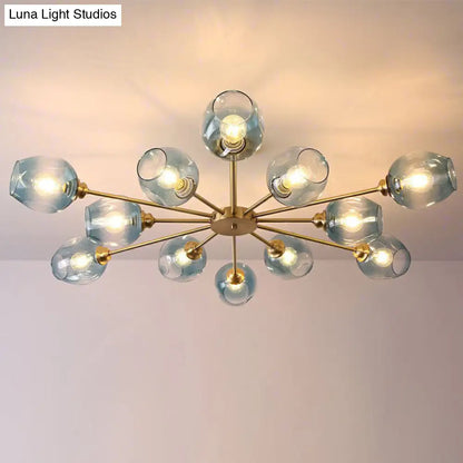 DecorBites™ DecorBites™ Sputnik Ceiling Mount Chandelier: Postmodern Cup Glass Parlor Flush Light in Brass