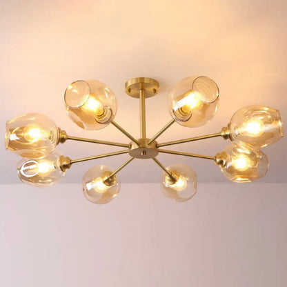 DecorBites™ DecorBites™ Sputnik Ceiling Mount Chandelier: Postmodern Cup Glass Parlor Flush Light in Brass