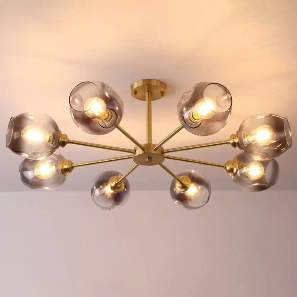 DecorBites™ DecorBites™ Sputnik Ceiling Mount Chandelier: Postmodern Cup Glass Parlor Flush Light in Brass