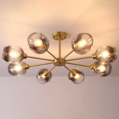 DecorBites™ DecorBites™ Sputnik Ceiling Mount Chandelier: Postmodern Cup Glass Parlor Flush Light in Brass