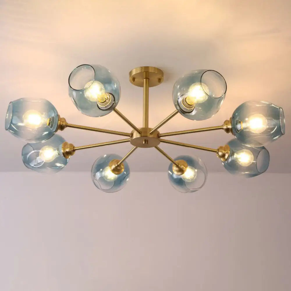 DecorBites™ DecorBites™ Sputnik Ceiling Mount Chandelier: Postmodern Cup Glass Parlor Flush Light in Brass