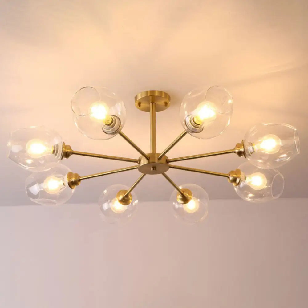 DecorBites™ DecorBites™ Sputnik Ceiling Mount Chandelier: Postmodern Cup Glass Parlor Flush Light in Brass
