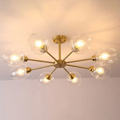 DecorBites™ DecorBites™ Sputnik Ceiling Mount Chandelier: Postmodern Cup Glass Parlor Flush Light in Brass