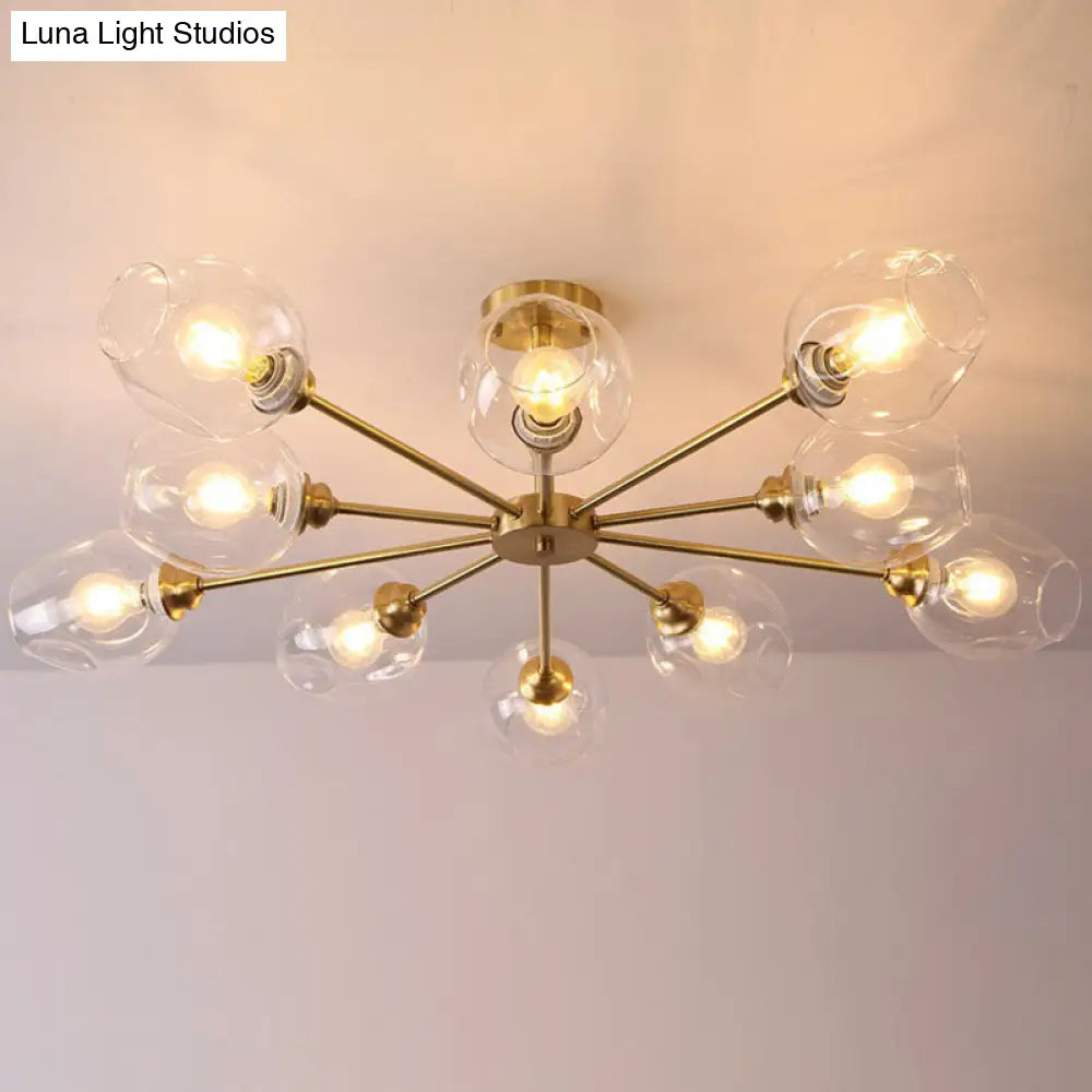 DecorBites™ DecorBites™ Sputnik Ceiling Mount Chandelier: Postmodern Cup Glass Parlor Flush Light in Brass