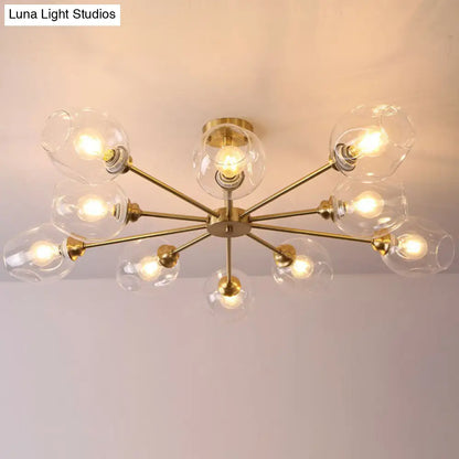 DecorBites™ DecorBites™ Sputnik Ceiling Mount Chandelier: Postmodern Cup Glass Parlor Flush Light in Brass