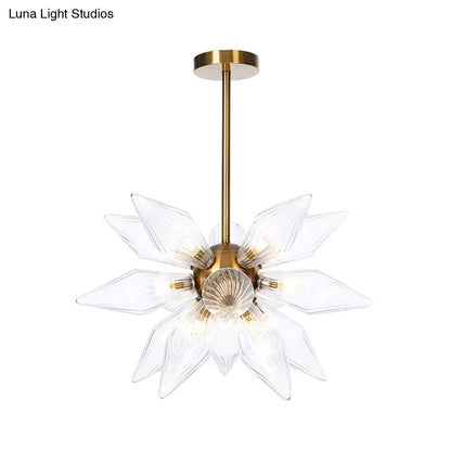 Sputnik Clear/Amber Glass Chandelier - 9/12/15 Bulbs - Brass/Copper Finish - Living Room Lighting Fixture