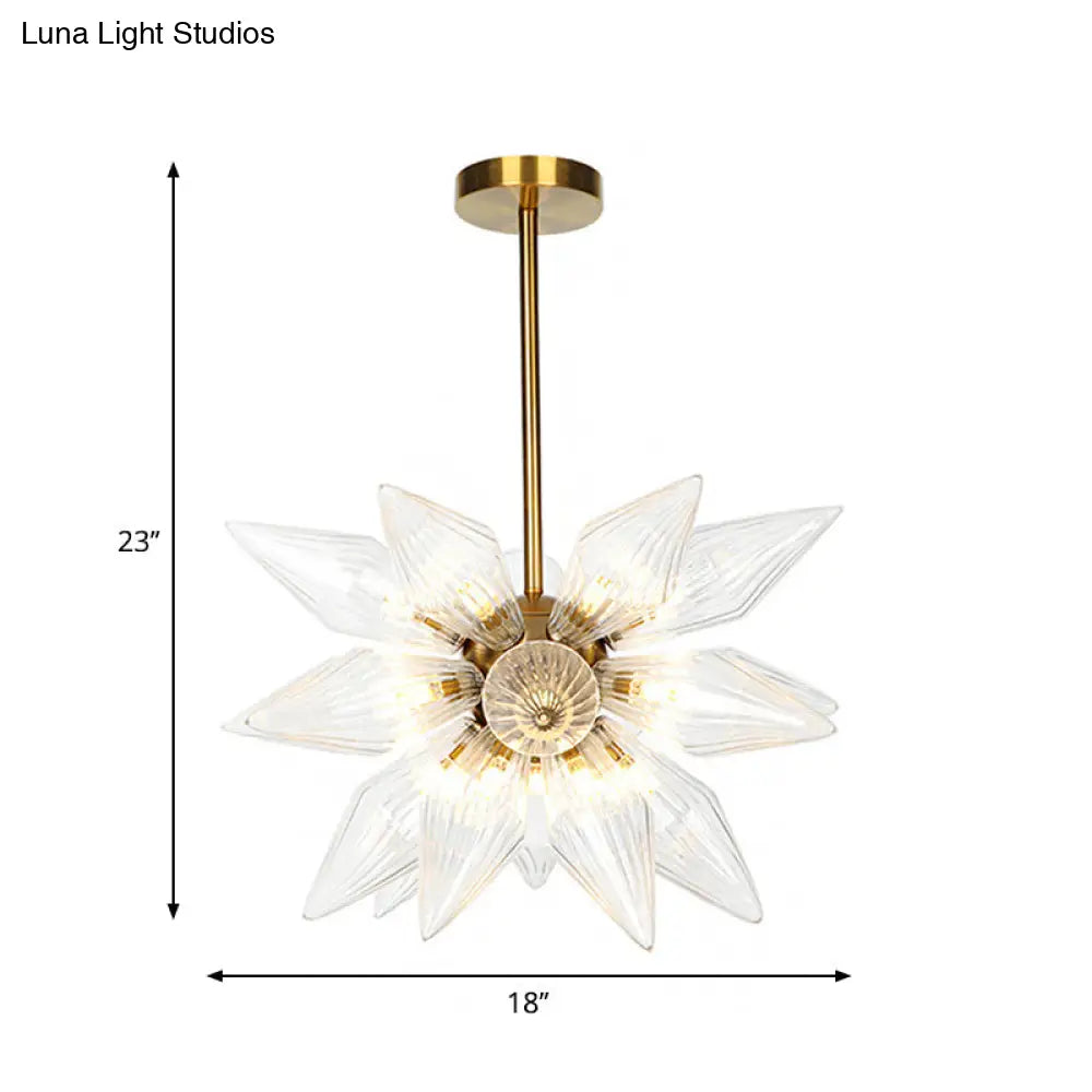 Sputnik Clear/Amber Glass Chandelier - 9/12/15 Bulbs - Brass/Copper Finish - Living Room Lighting Fixture