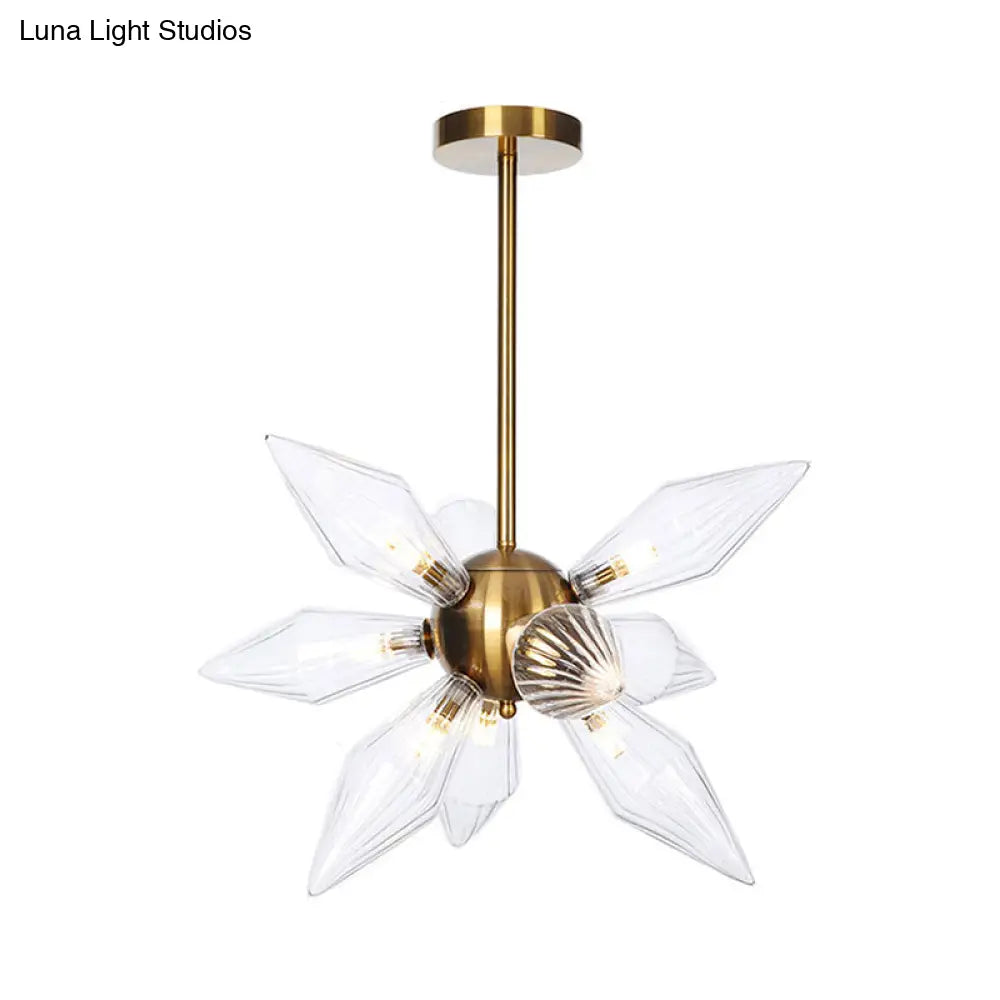Sputnik Clear/Amber Glass Chandelier - 9/12/15 Bulbs - Brass/Copper Finish - Living Room Lighting Fixture