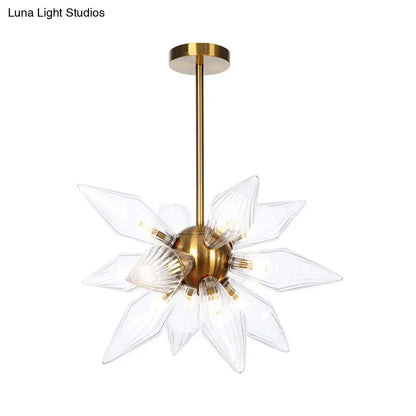 Sputnik Clear/Amber Glass Chandelier - 9/12/15 Bulbs - Brass/Copper Finish - Living Room Lighting Fixture