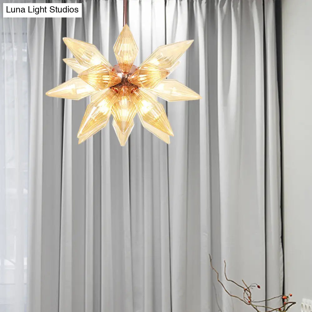 Sputnik Clear/Amber Glass Chandelier - 9/12/15 Bulbs - Brass/Copper Finish - Living Room Lighting Fixture