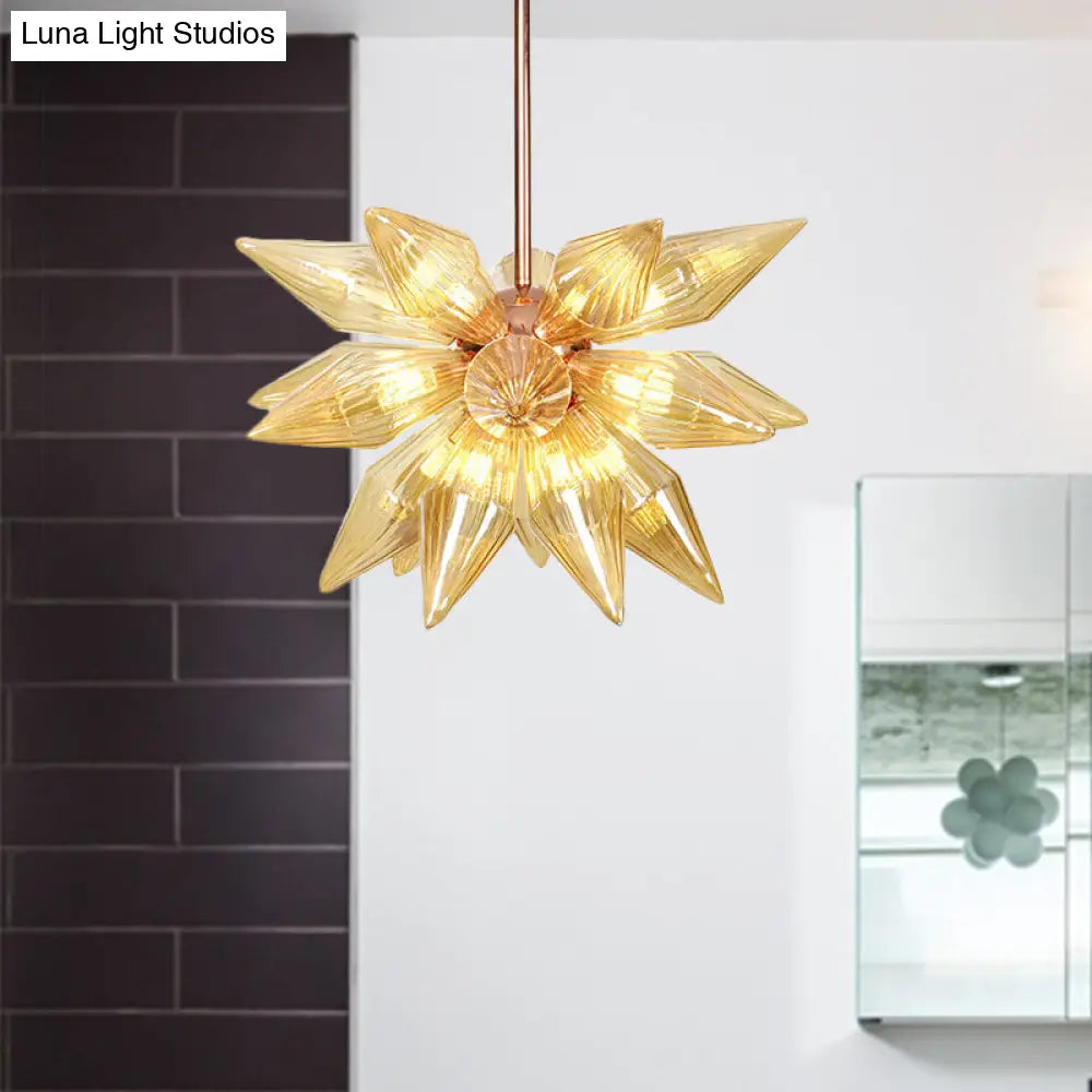 Sputnik Clear/Amber Glass Chandelier - 9/12/15 Bulbs - Brass/Copper Finish - Living Room Lighting Fixture