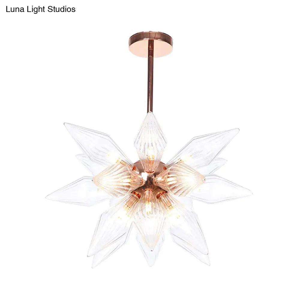 Sputnik Clear/Amber Glass Chandelier - 9/12/15 Bulbs - Brass/Copper Finish - Living Room Lighting Fixture