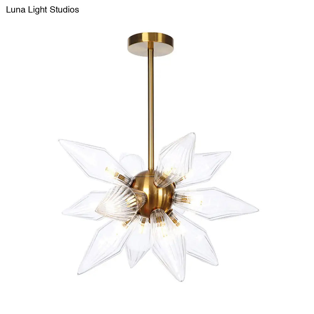 Sputnik Clear/Amber Glass Chandelier - 9/12/15 Bulbs - Brass/Copper Finish - Living Room Lighting Fixture