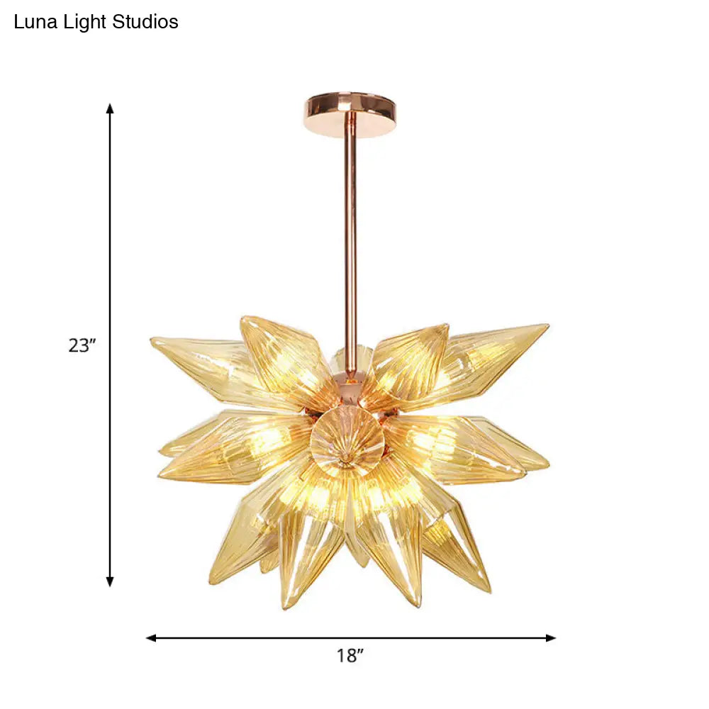 Sputnik Clear/Amber Glass Chandelier - 9/12/15 Bulbs - Brass/Copper Finish - Living Room Lighting Fixture