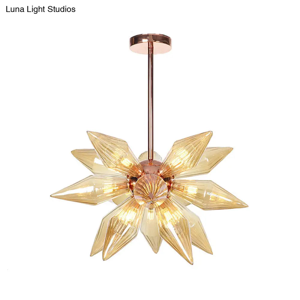 Sputnik Clear/Amber Glass Chandelier - 9/12/15 Bulbs - Brass/Copper Finish - Living Room Lighting Fixture