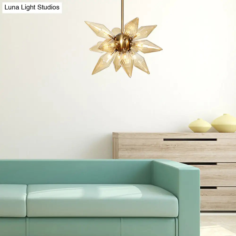 Sputnik Clear/Amber Glass Chandelier - 9/12/15 Bulbs - Brass/Copper Finish - Living Room Lighting Fixture