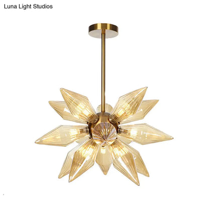 Sputnik Clear/Amber Glass Chandelier - 9/12/15 Bulbs - Brass/Copper Finish - Living Room Lighting Fixture