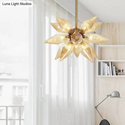 Sputnik Clear/Amber Glass Chandelier - 9/12/15 Bulbs - Brass/Copper Finish - Living Room Lighting Fixture