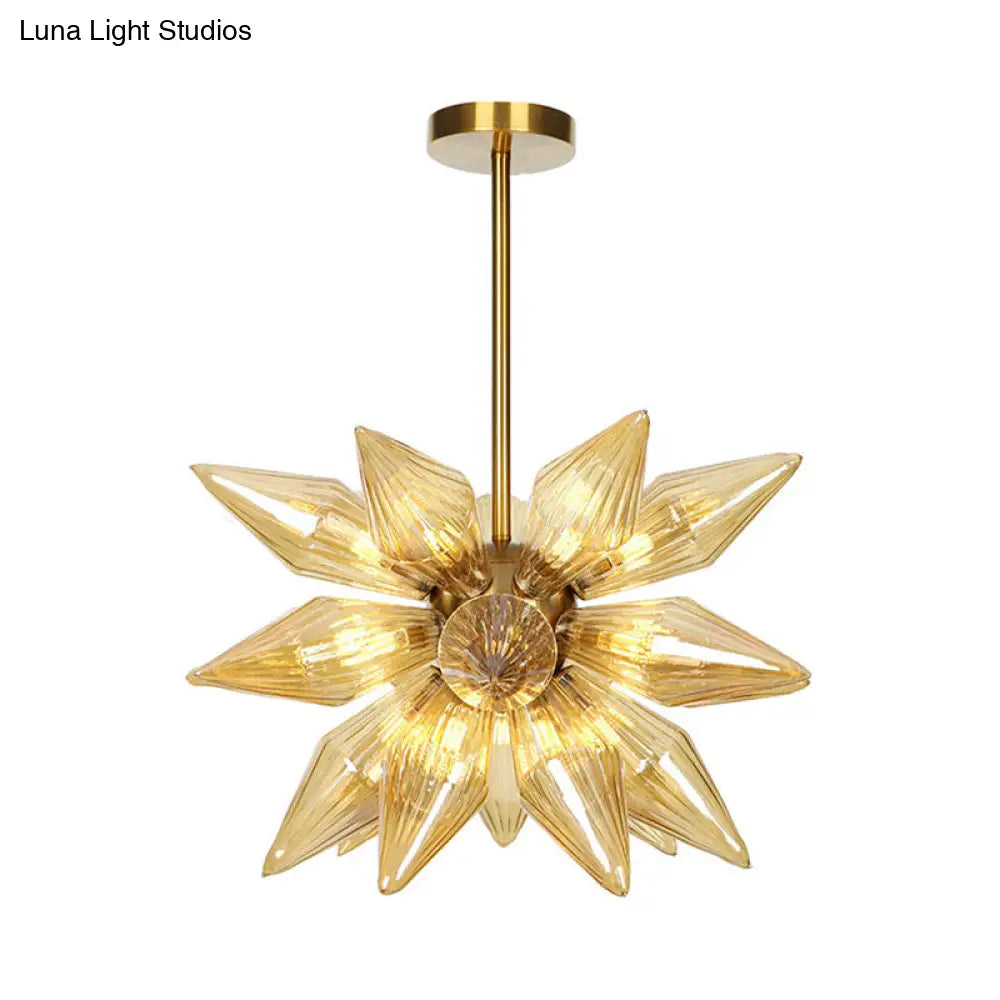 Sputnik Clear/Amber Glass Chandelier - 9/12/15 Bulbs - Brass/Copper Finish - Living Room Lighting Fixture