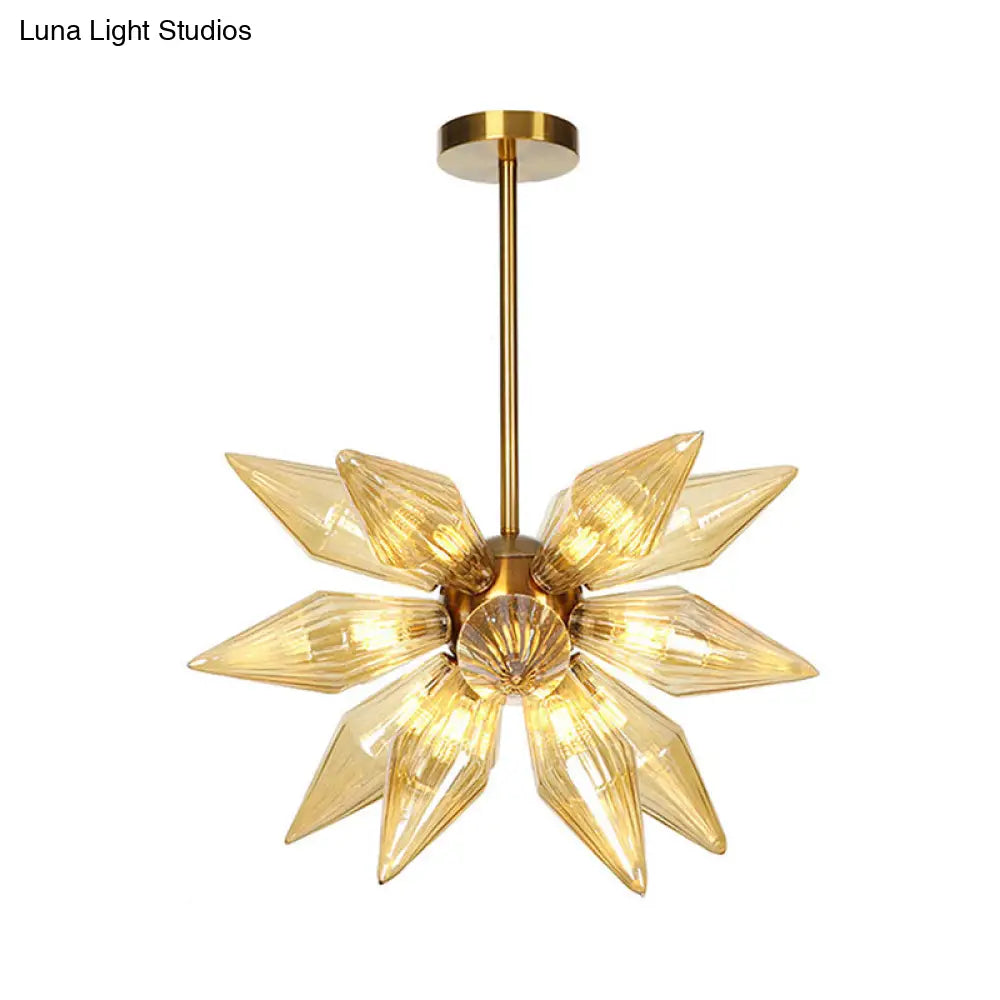 Sputnik Clear/Amber Glass Chandelier - 9/12/15 Bulbs - Brass/Copper Finish - Living Room Lighting Fixture