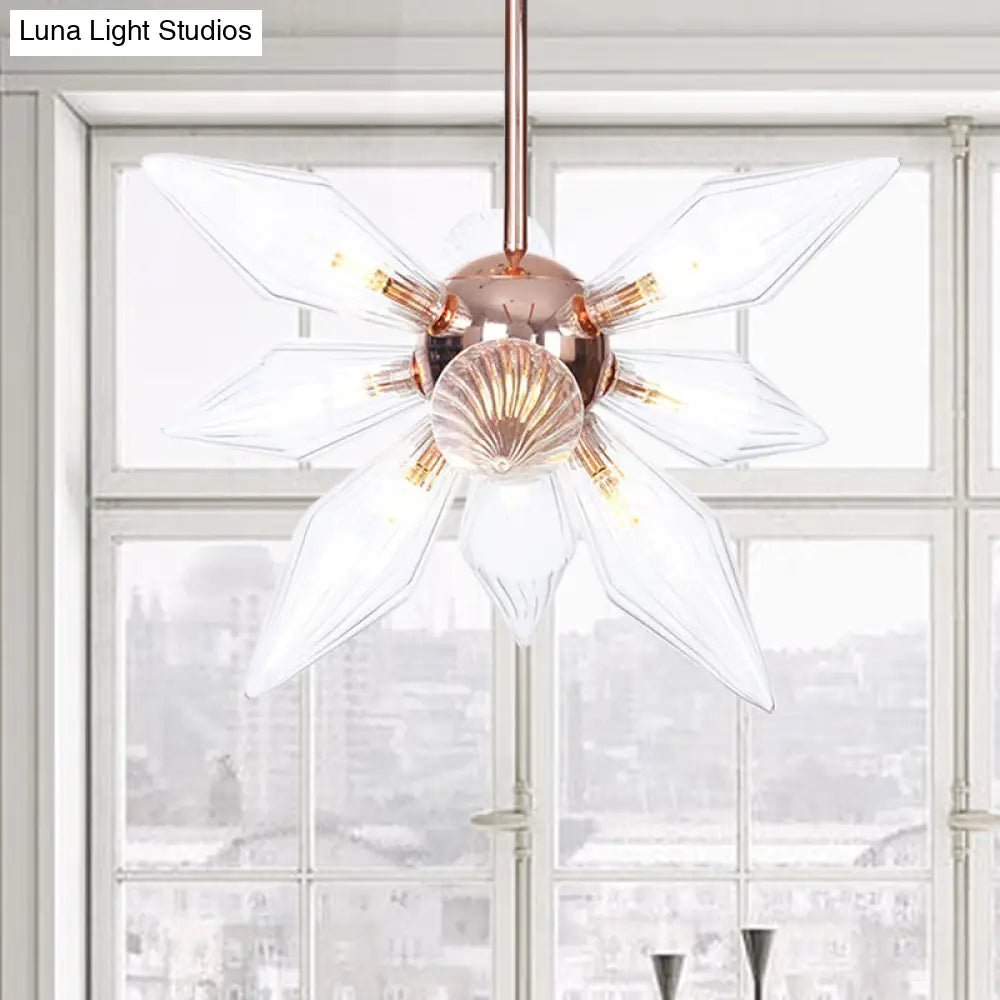 Sputnik Clear/Amber Glass Chandelier - 9/12/15 Bulbs - Brass/Copper Finish - Living Room Lighting Fixture