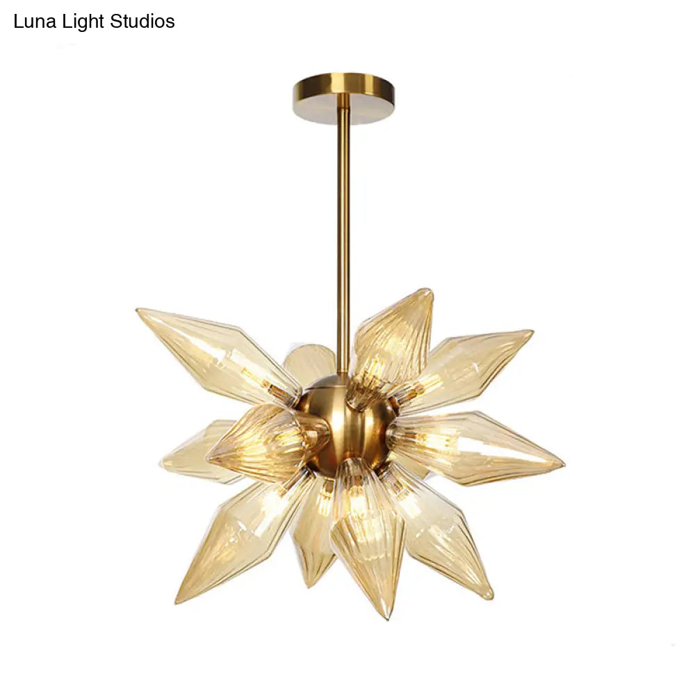 Sputnik Clear/Amber Glass Chandelier - 9/12/15 Bulbs - Brass/Copper Finish - Living Room Lighting Fixture