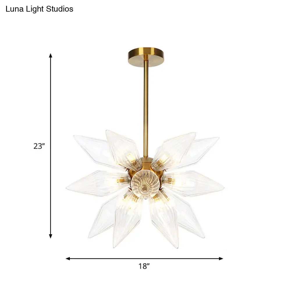Sputnik Clear/Amber Glass Chandelier - 9/12/15 Bulbs - Brass/Copper Finish - Living Room Lighting Fixture