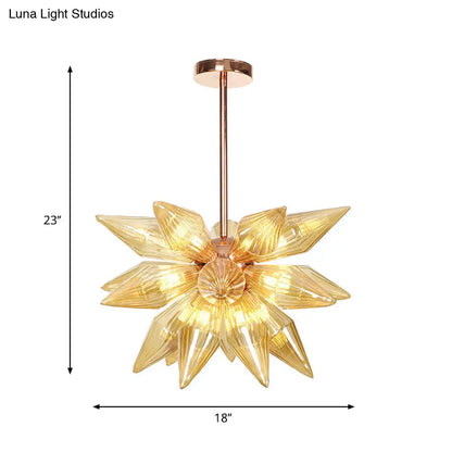 Sputnik Clear/Amber Glass Chandelier - 9/12/15 Bulbs - Brass/Copper Finish - Living Room Lighting Fixture