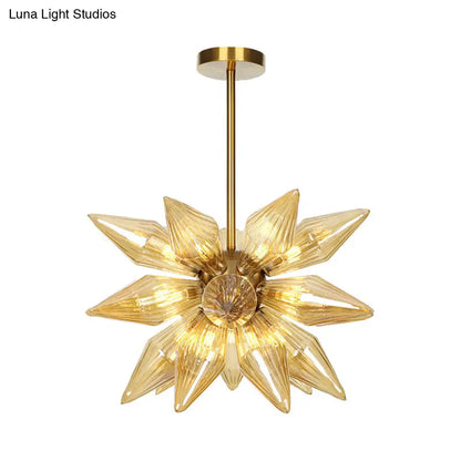 Sputnik Clear/Amber Glass Chandelier - 9/12/15 Bulbs - Brass/Copper Finish - Living Room Lighting Fixture