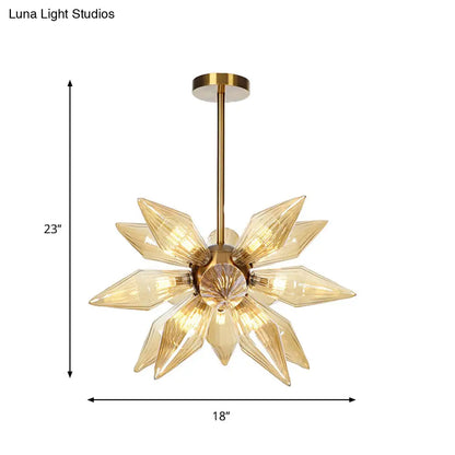Sputnik Clear/Amber Glass Chandelier - 9/12/15 Bulbs - Brass/Copper Finish - Living Room Lighting Fixture