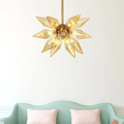 Sputnik Clear/Amber Glass Chandelier - 9/12/15 Bulbs - Brass/Copper Finish - Living Room Lighting Fixture