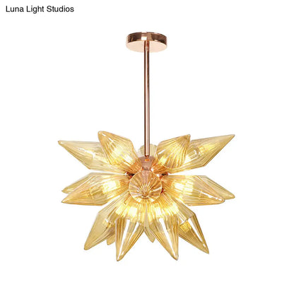 Sputnik Clear/Amber Glass Chandelier - 9/12/15 Bulbs - Brass/Copper Finish - Living Room Lighting Fixture