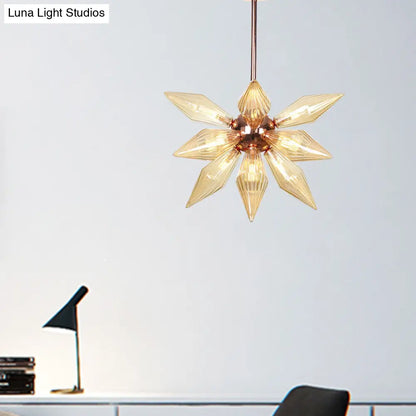 Sputnik Clear/Amber Glass Chandelier - 9/12/15 Bulbs - Brass/Copper Finish - Living Room Lighting Fixture