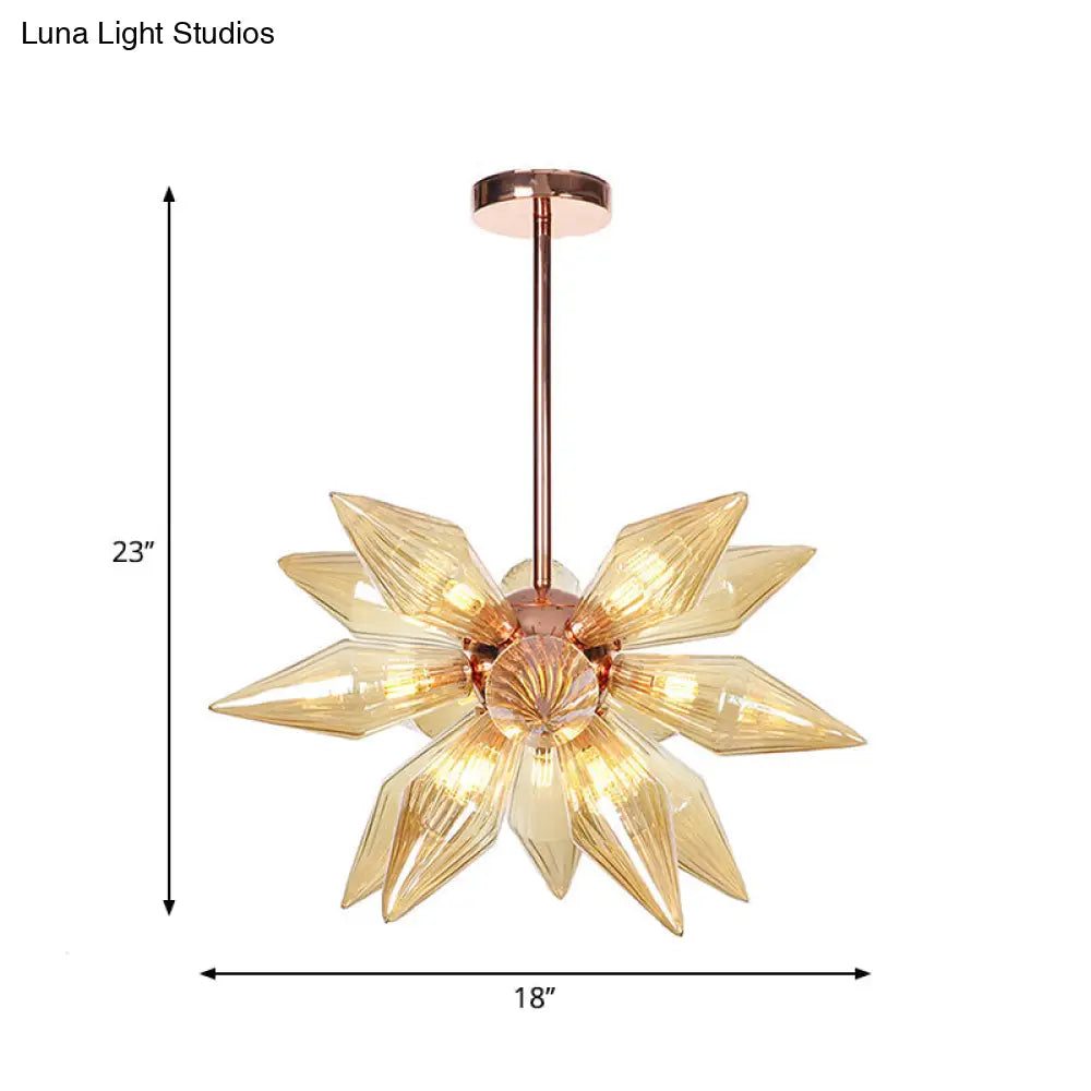 Sputnik Clear/Amber Glass Chandelier - 9/12/15 Bulbs - Brass/Copper Finish - Living Room Lighting Fixture