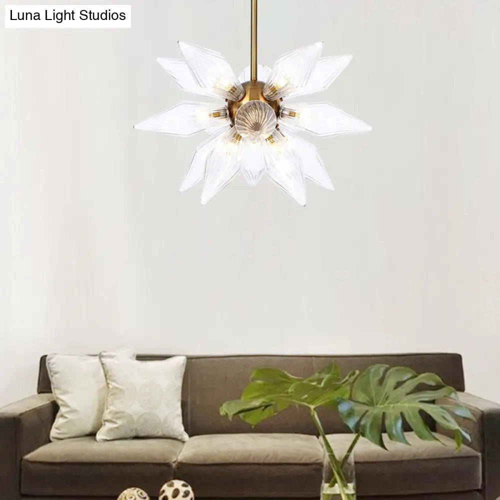 Sputnik Clear/Amber Glass Chandelier - 9/12/15 Bulbs - Brass/Copper Finish - Living Room Lighting Fixture