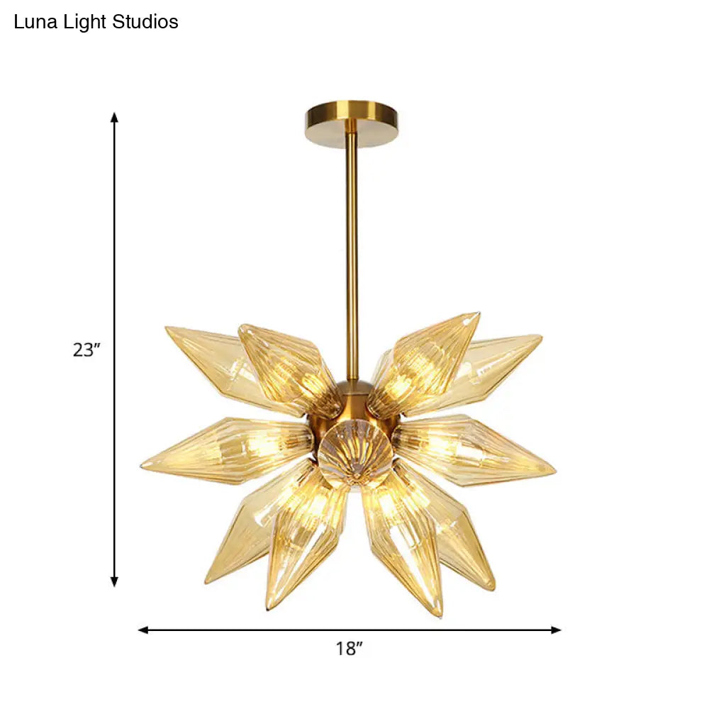 Sputnik Clear/Amber Glass Chandelier - 9/12/15 Bulbs - Brass/Copper Finish - Living Room Lighting Fixture