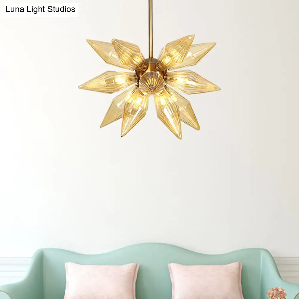 Sputnik Clear/Amber Glass Chandelier - 9/12/15 Bulbs - Brass/Copper Finish - Living Room Lighting Fixture
