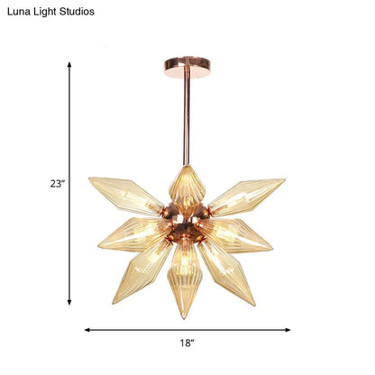 Sputnik Clear/Amber Glass Chandelier - 9/12/15 Bulbs - Brass/Copper Finish - Living Room Lighting Fixture