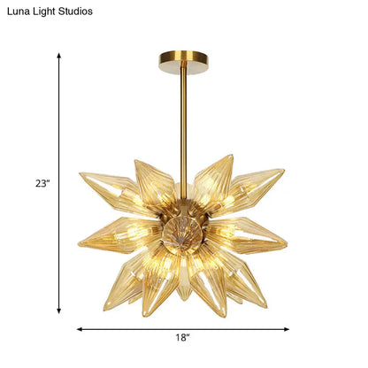 Sputnik Clear/Amber Glass Chandelier - 9/12/15 Bulbs - Brass/Copper Finish - Living Room Lighting Fixture