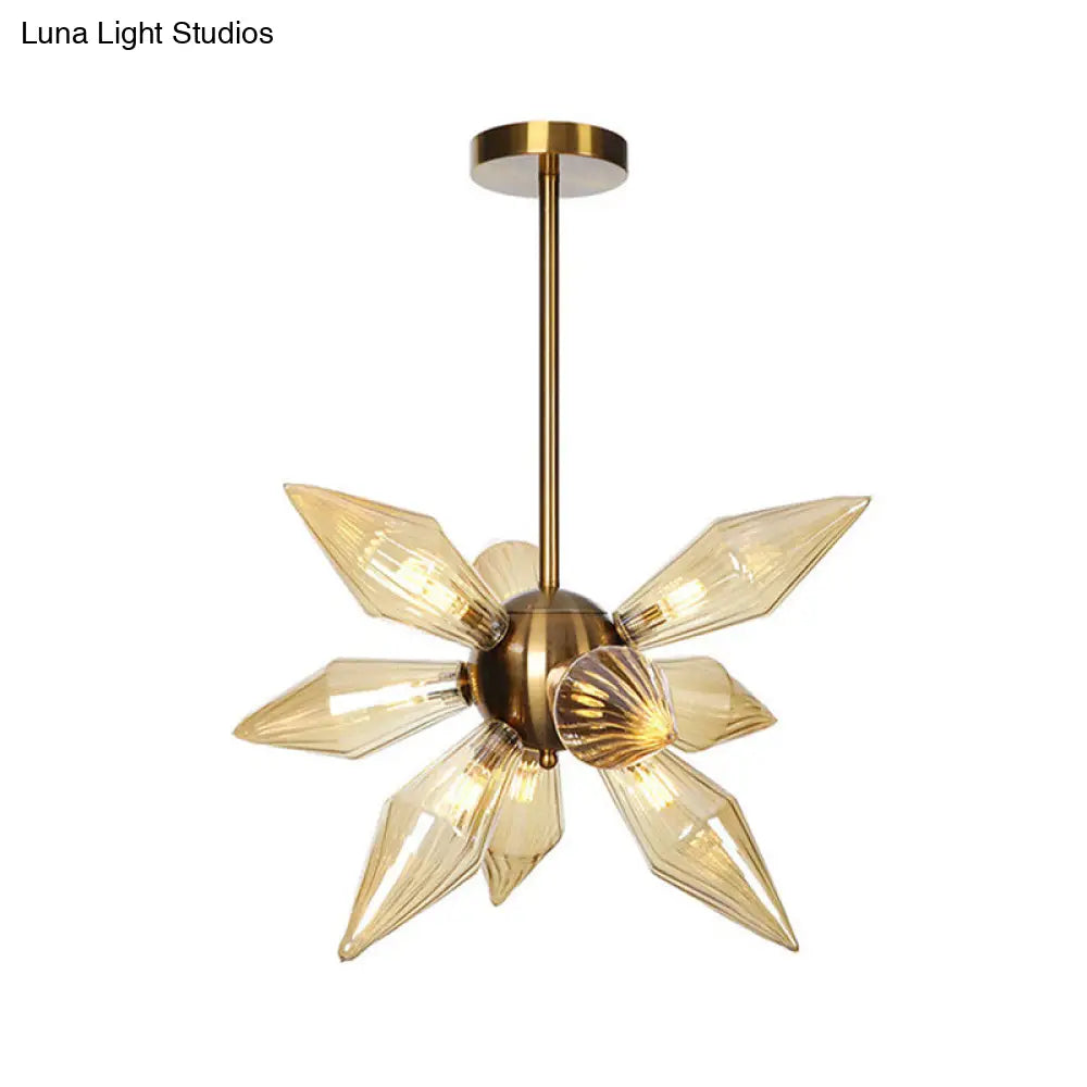 Sputnik Clear/Amber Glass Chandelier - 9/12/15 Bulbs - Brass/Copper Finish - Living Room Lighting Fixture