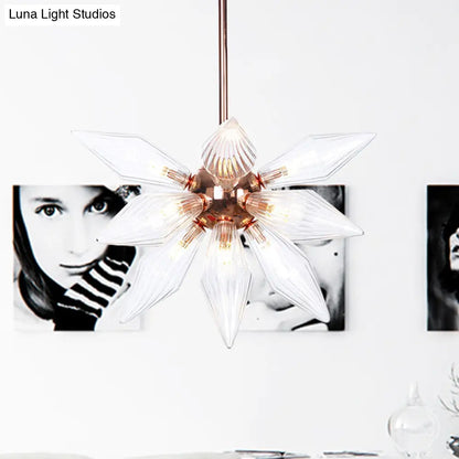 Sputnik Clear/Amber Glass Chandelier - 9/12/15 Bulbs - Brass/Copper Finish - Living Room Lighting Fixture