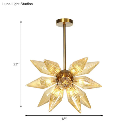 Sputnik Clear/Amber Glass Chandelier - 9/12/15 Bulbs - Brass/Copper Finish - Living Room Lighting Fixture