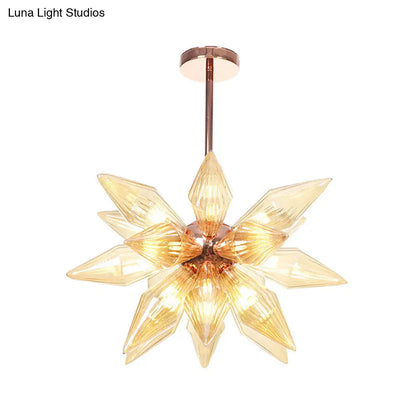 Sputnik Clear/Amber Glass Chandelier - 9/12/15 Bulbs - Brass/Copper Finish - Living Room Lighting Fixture