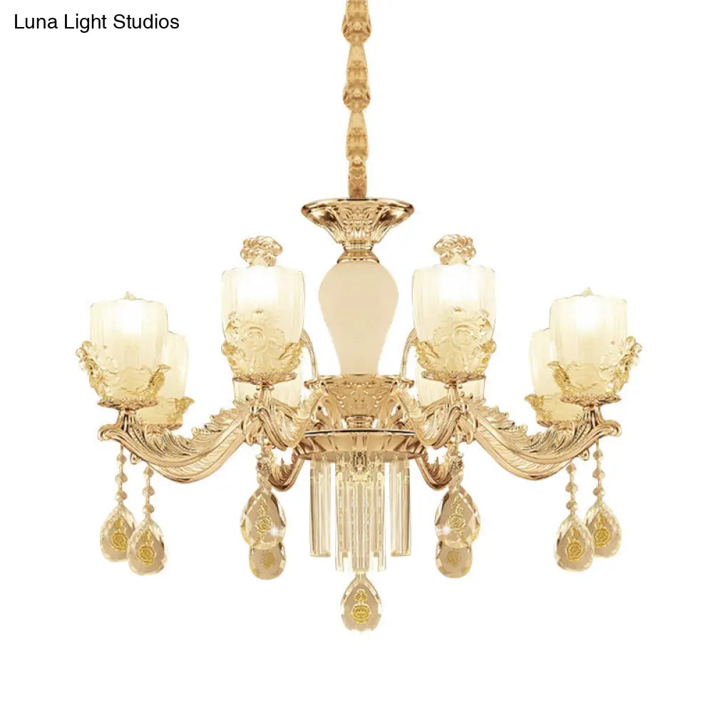 Lámpara de araña Sputnik de cristal transparente con 6/8 luces colgantes doradas - Ancho 27,5"/31,5" - Elegante y con estilo